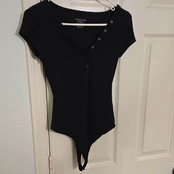 American Eagle Outfitters Black Fitted Polo Bodysuit - Picture 1 of 7